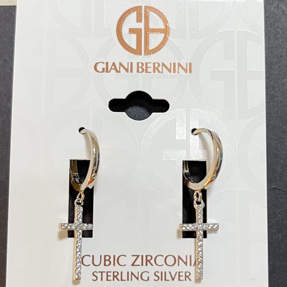 NWT GIANI BERNINI Cubic Zirconia Cross Drop Earrings - Picture 1 of 4